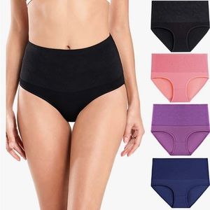 Wirarpa Women's Cotton Stretch Underwear. High Waisted Briefs. 4 Pack Size Small